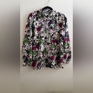 J Jill multi floral button down blouse.  Size L/Petite